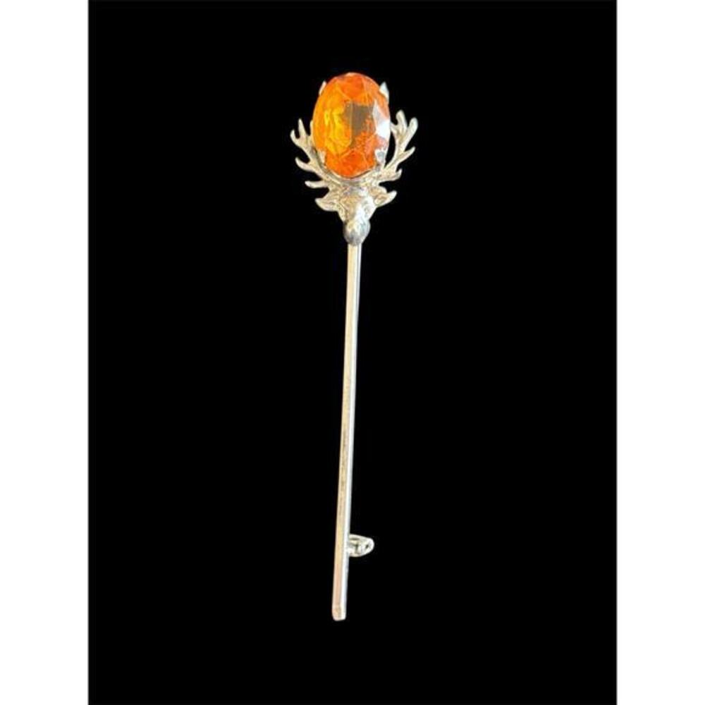 MCM WBS Ward Bros Stag Head Kilt Pin Sterling Silver Faux Citrine 925